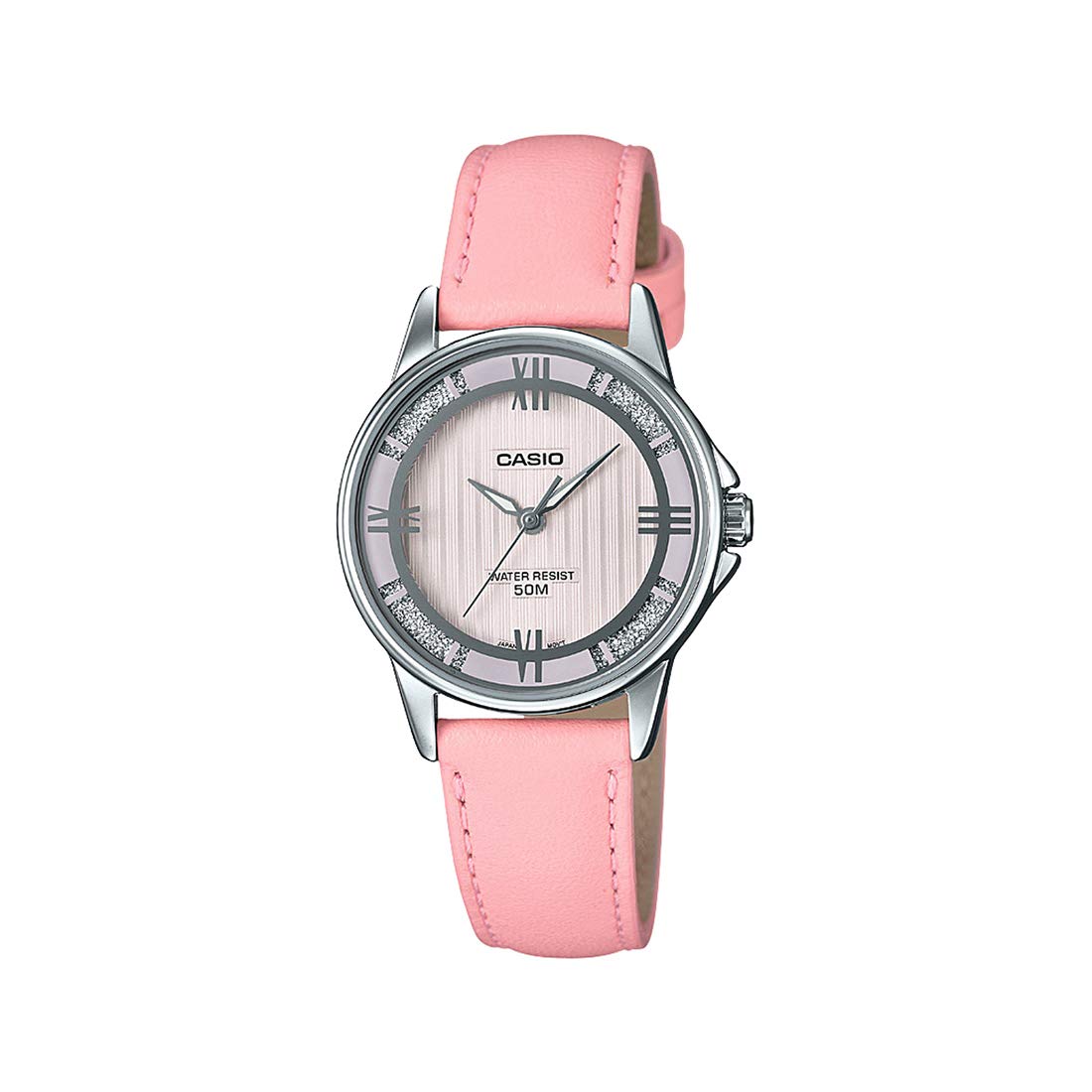LTP1391L-4A2V Women's Enticer Pink Leather Band Crystal Accented Pink Dial Analog Watch