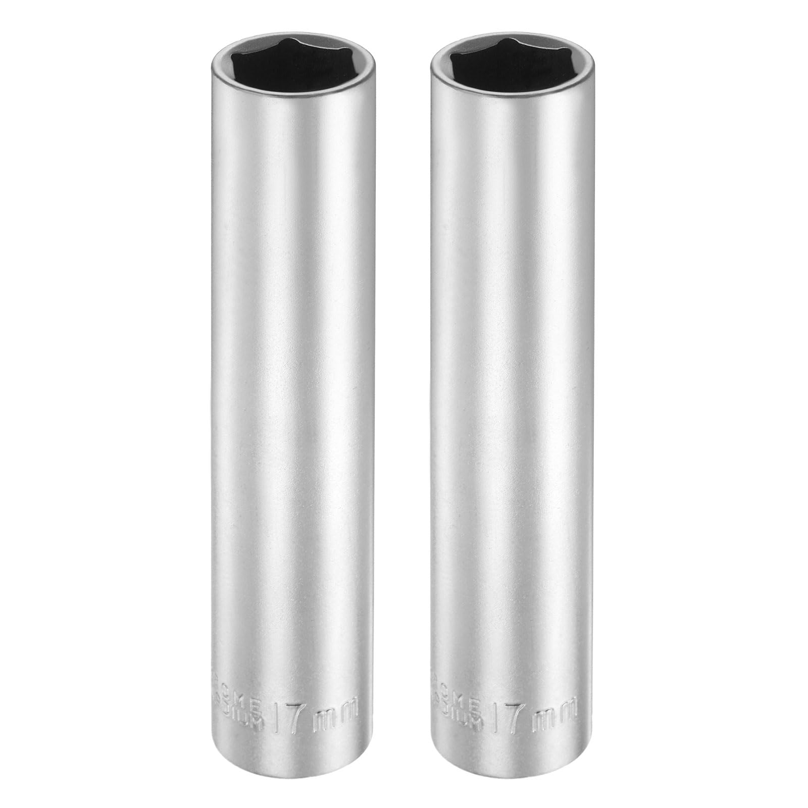 sourcing map 2pcs 6 Points Deep Socket 1/2" Drive 17mm Deep Metric CR-V Steel Polished Nickel Plating Flip Sleeve 120mm / 4.7" Extra Long Socket Tool for Home Auto Nuts Bolts Repair