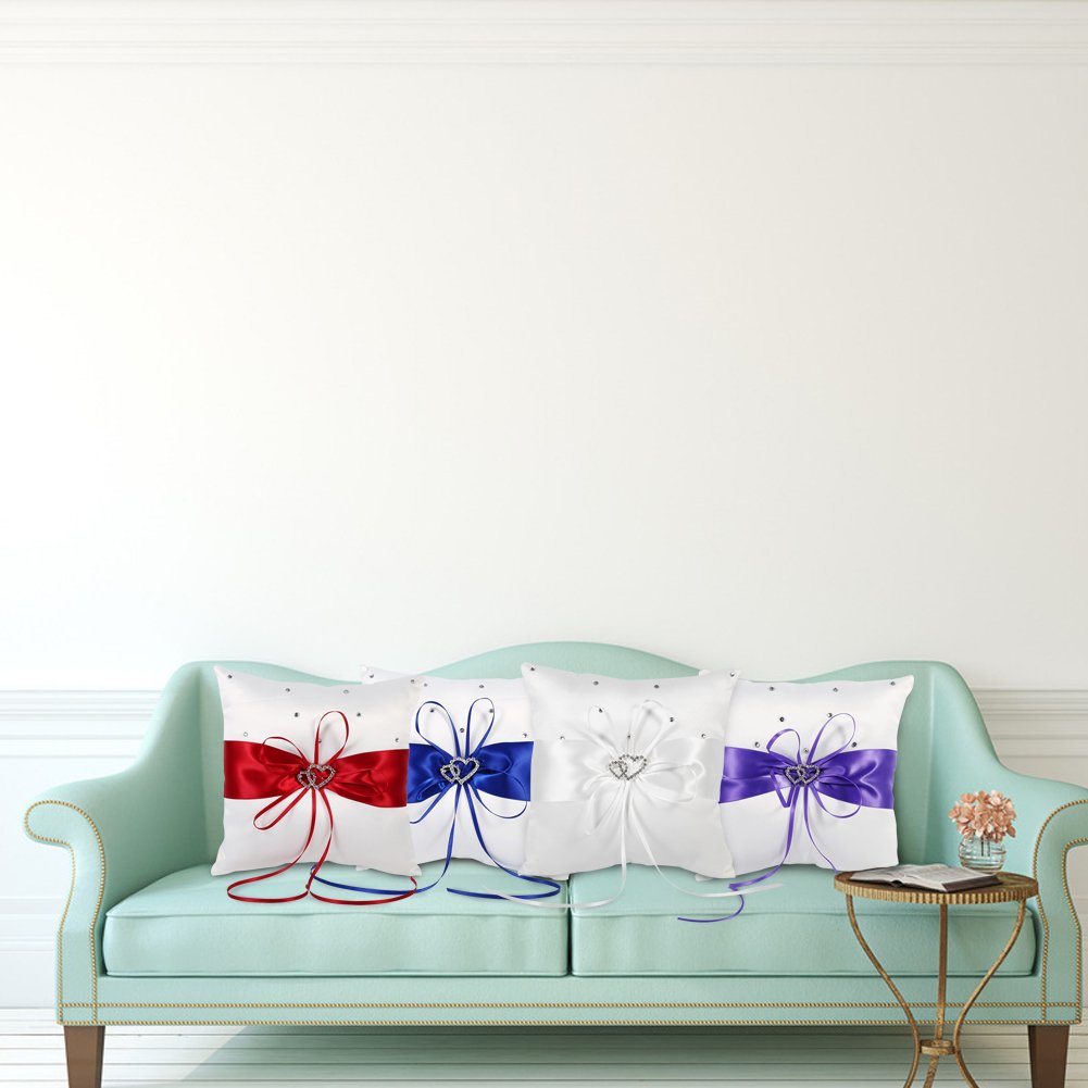 Cuscino Portafedi Nuziali In Raso Con Fiocco E Strass - 20x20 Cm Per Cerimonia Matrimonio - Foto 7