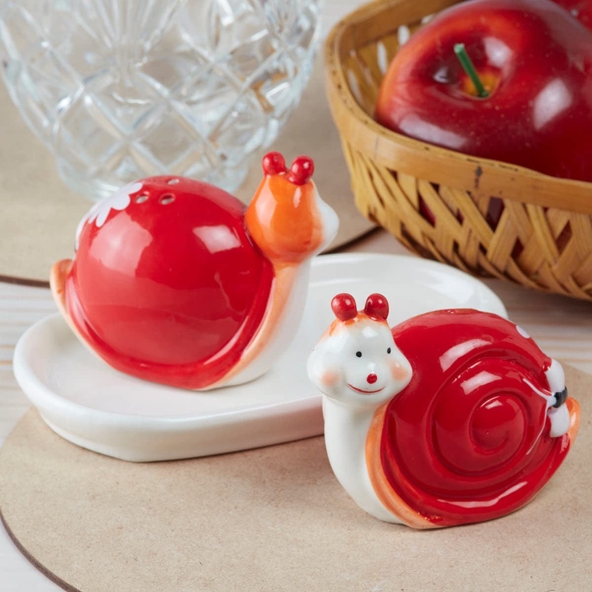 Kookee Ceramic Salt Pepper Set with Tray for Dining Table | White, Red (8570) — Amazon image 2