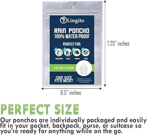 Miniatura 4 de Lingito Clear Emergency Rain Ponchos Adults, Thicker, 100% Waterproof Emergency Camping Rain Poncho, Amusement Parks, Hikes