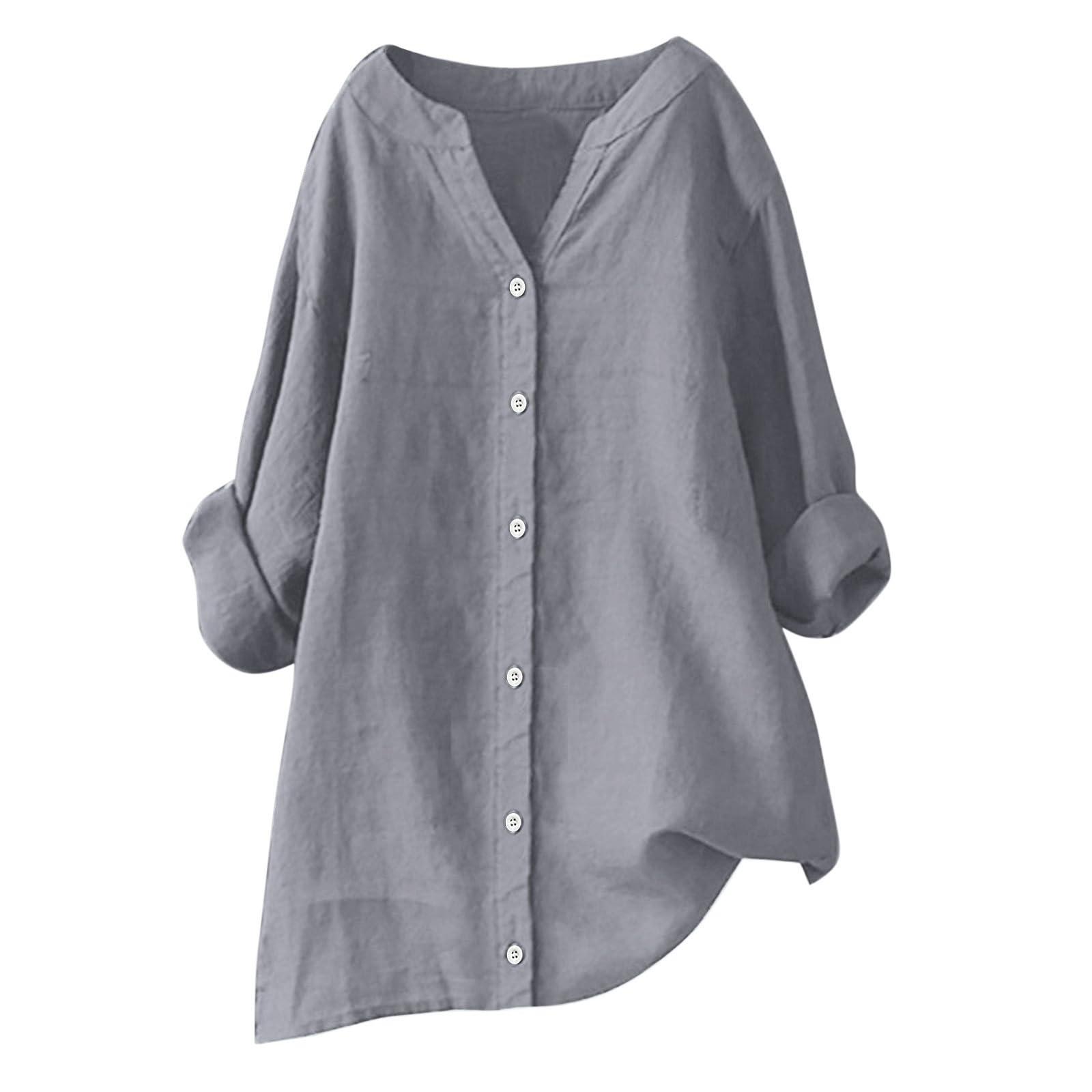 Blczomt Women's Cotton Linen Button Down Shirts Summer Blouse Long Sleeve V Neck Loose Gauze Tunic Casual Beach Clothes 2025