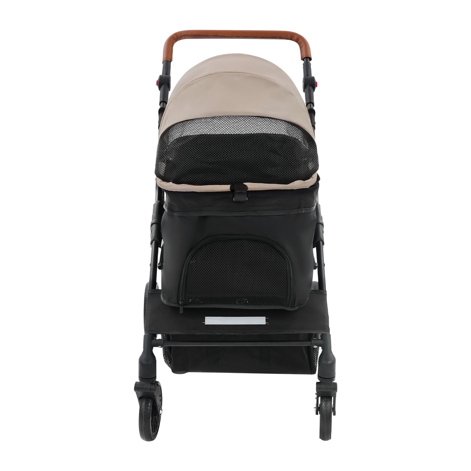 Carrello per cani 2 in 1, pieghevole con due scomparti separati, passeggino per animali domestici fino a 15 kg, con maniglia regolabile, per cani e gatti di piccola taglia (nero + cachi)