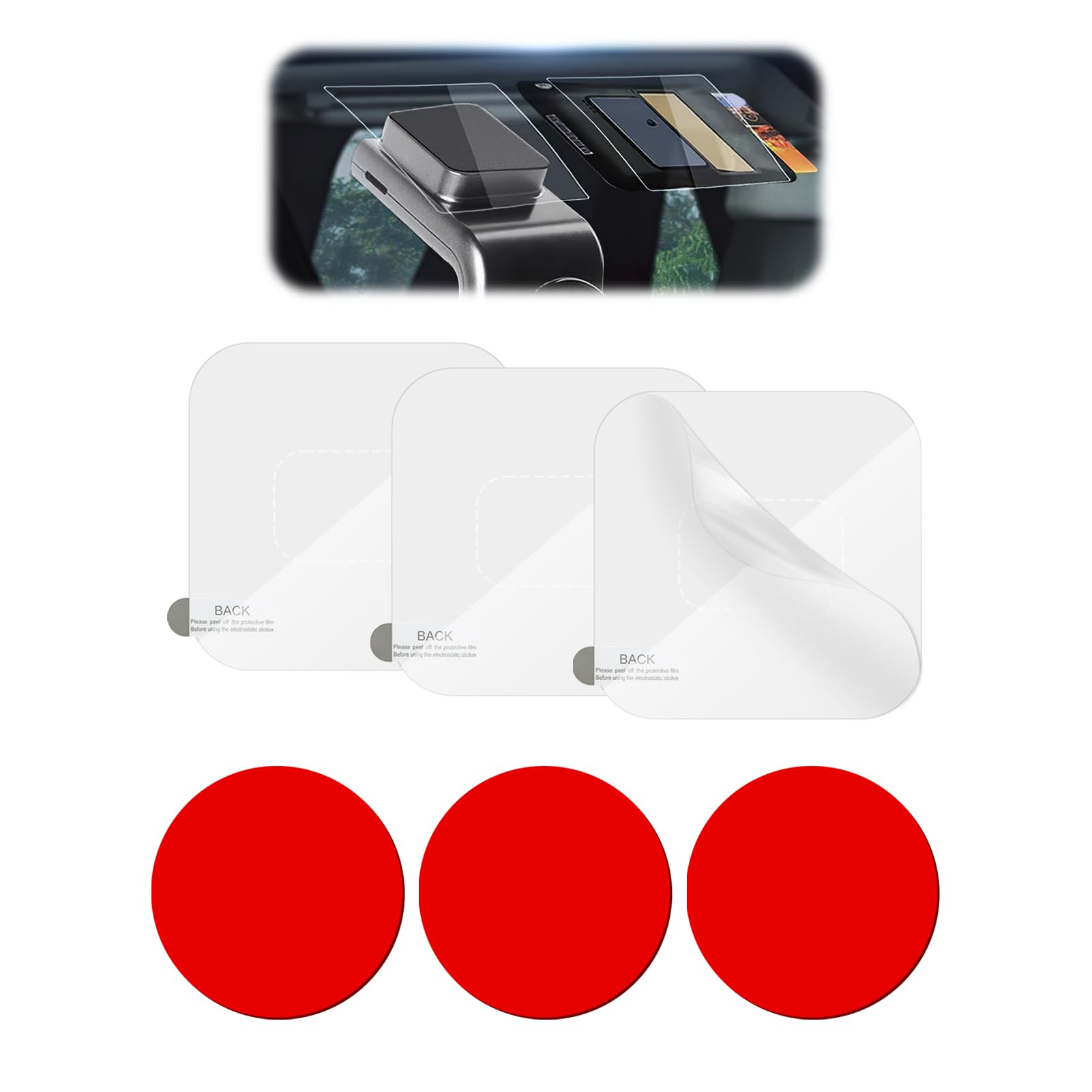 Round Double-Sided Sticker Adhesive Pad and Electrostatic Stickers for Dash Cam On Dashcam Windshield Replacement Car Phone Holder