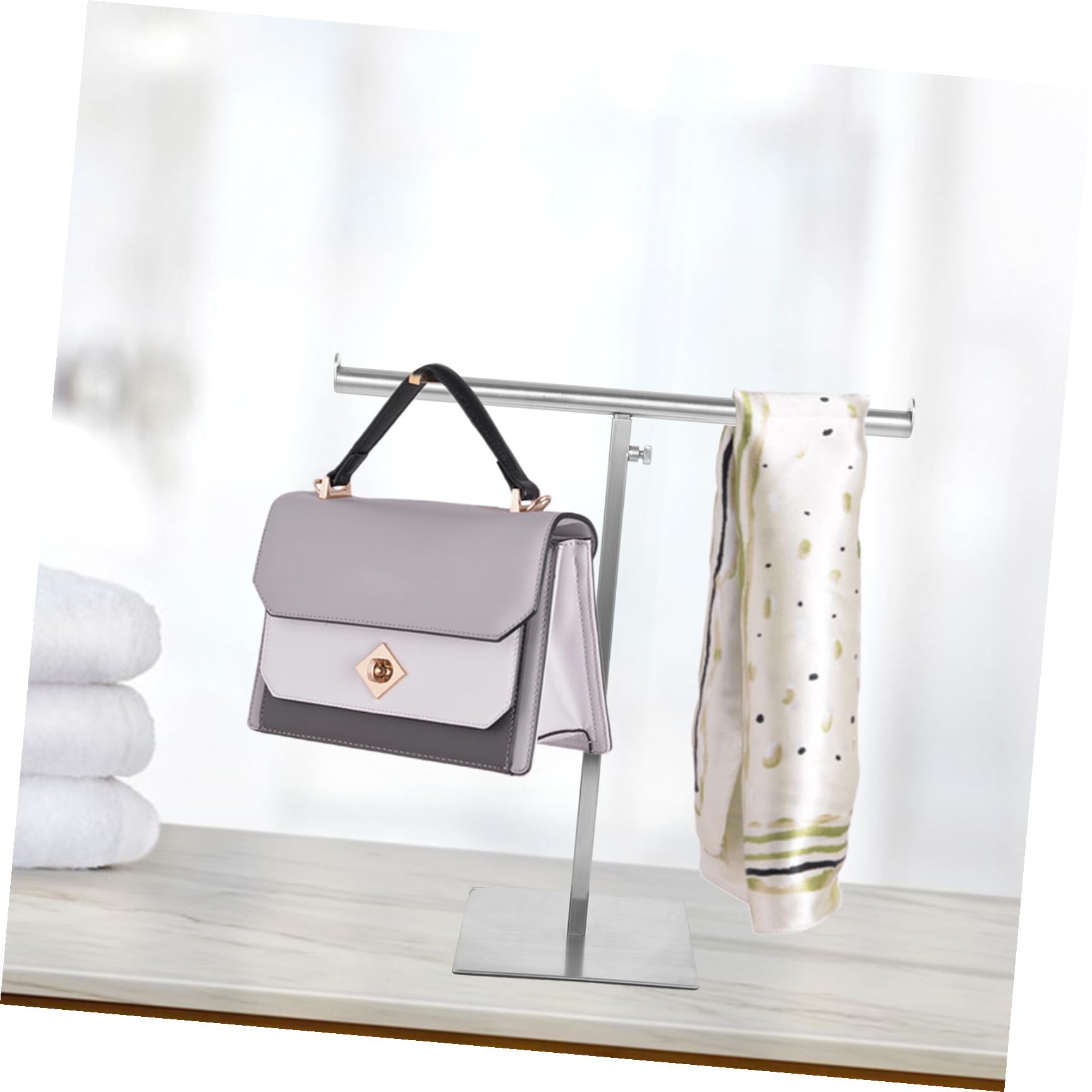 INOOMP Soporte para Bolsos de Acero Inoxidable Ajustable en Forma de T, Organizador Colgante para Armario, Perchero para Bolsos Manos Libres, Exhibidor Vertical para Tienda y Hogar,