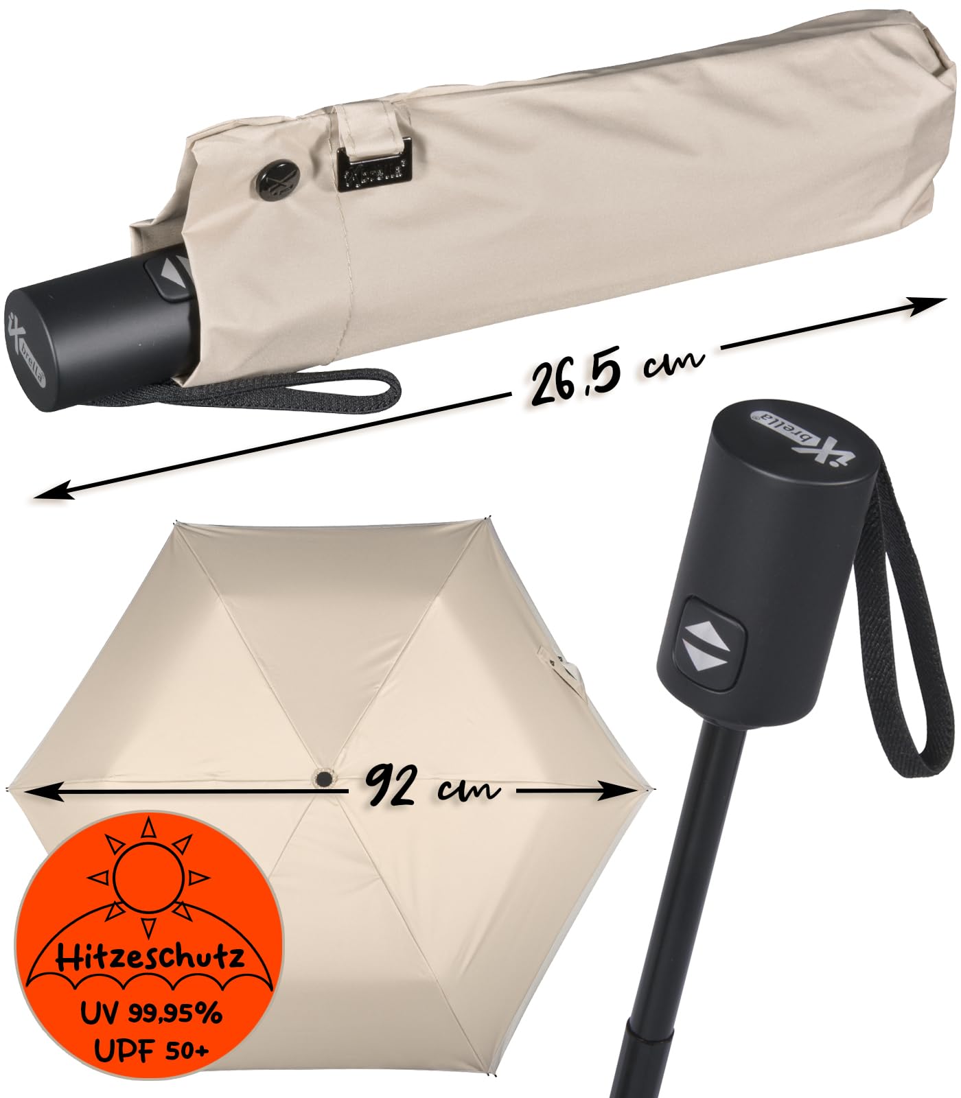 iX-brella Mini ombrello parasole con apertura e chiusura automatica, con protezione UV e calore