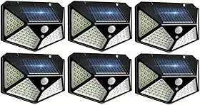 Kit 6 Luminária Luminária Solar Parede 100 Led Sensor Presença com 3 Funções, Refletor Solar, Luminária Solar, Luminaria Solar Externa, Lampada Solar, Luz Solar, Luminária Solar área Externa