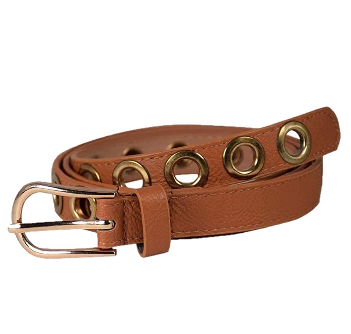 magic Designer Broad Belt with Beautiful & Fancy Buckle | Can be worn with Dresses, Skirts, Jeans| For Women (Tan) - Round-picture-11
