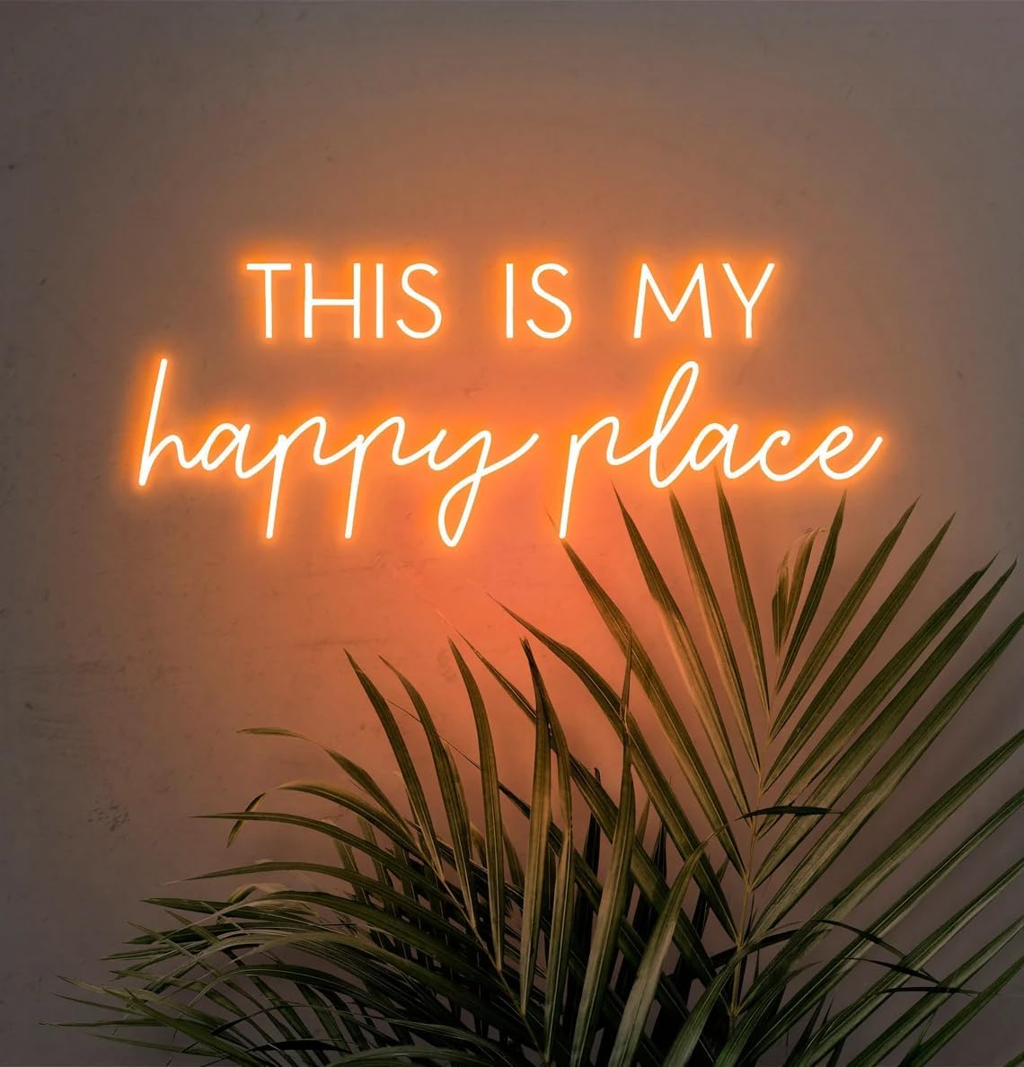 This Is My Happy Place Neon Sign Bar Store Club Wedding Birthday Party Neon Decor Bedroom Home Wall Decor Housewarming Gift (Orange)