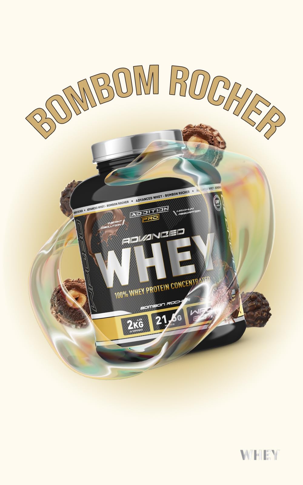 Advance Whey Protein - 100% Concentrado de Proteína de Suero de Leche - Sabor Bombón Rocher - 2kg