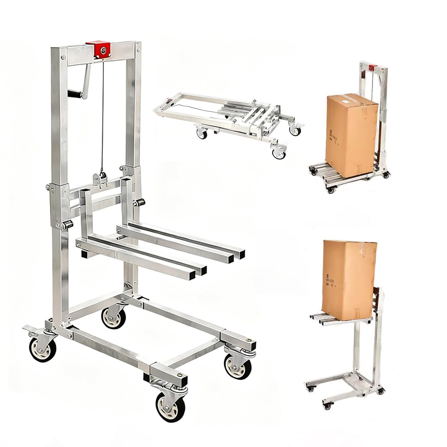Apilador de carretilla elevadora manual con capacidad de carga de 60 kg, altura de elevación de 17-85 cm, diseño plegable ligero para mudanzas de almacén y oficina