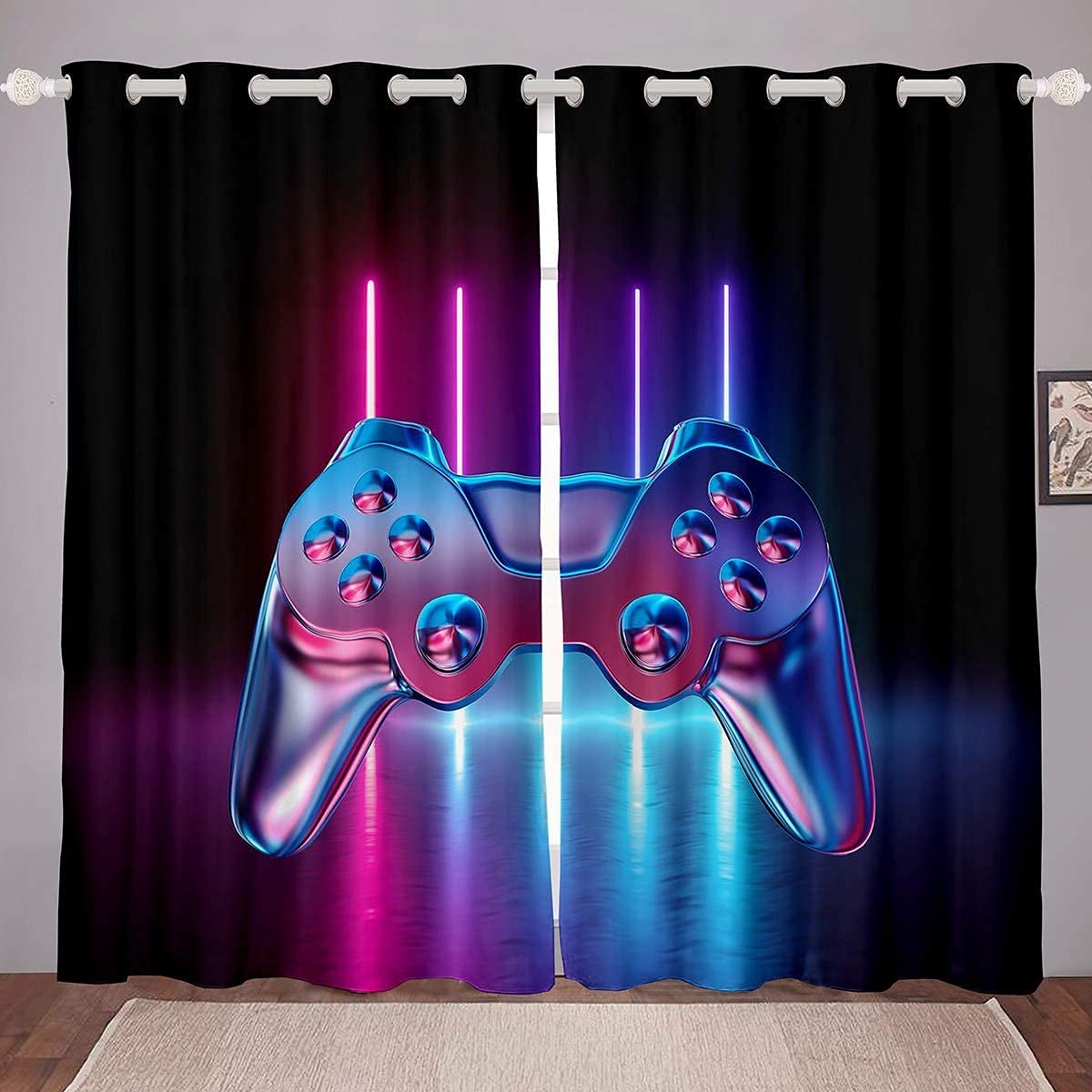 Homemissing Boys Gradient Neon Gamepad Curtains for Bedroom Living Room - Video Game Controller Windows Drapes for Kids Teens, W66*L90