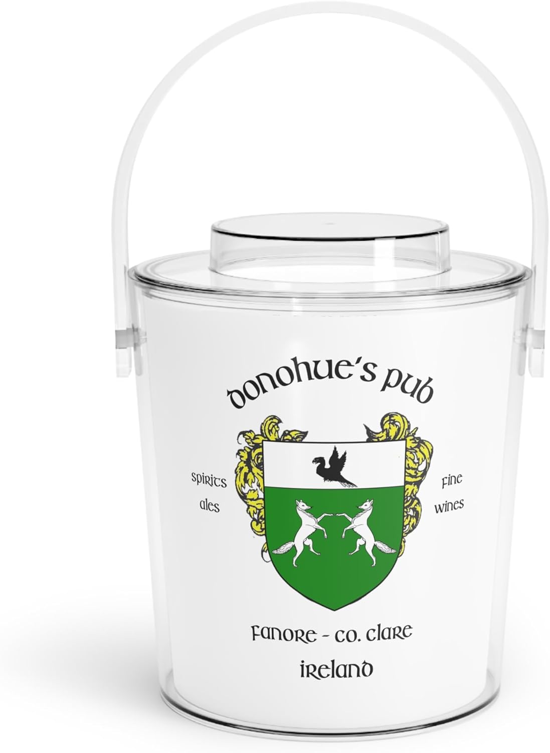 Authentic Irish Pub Ice Buckets with Tongs & Lid - Ireland Bar Souvenir from Over 200 Irish Bars Featuring Family Crest & Coat of Arms Designs (Donohue's Pub)