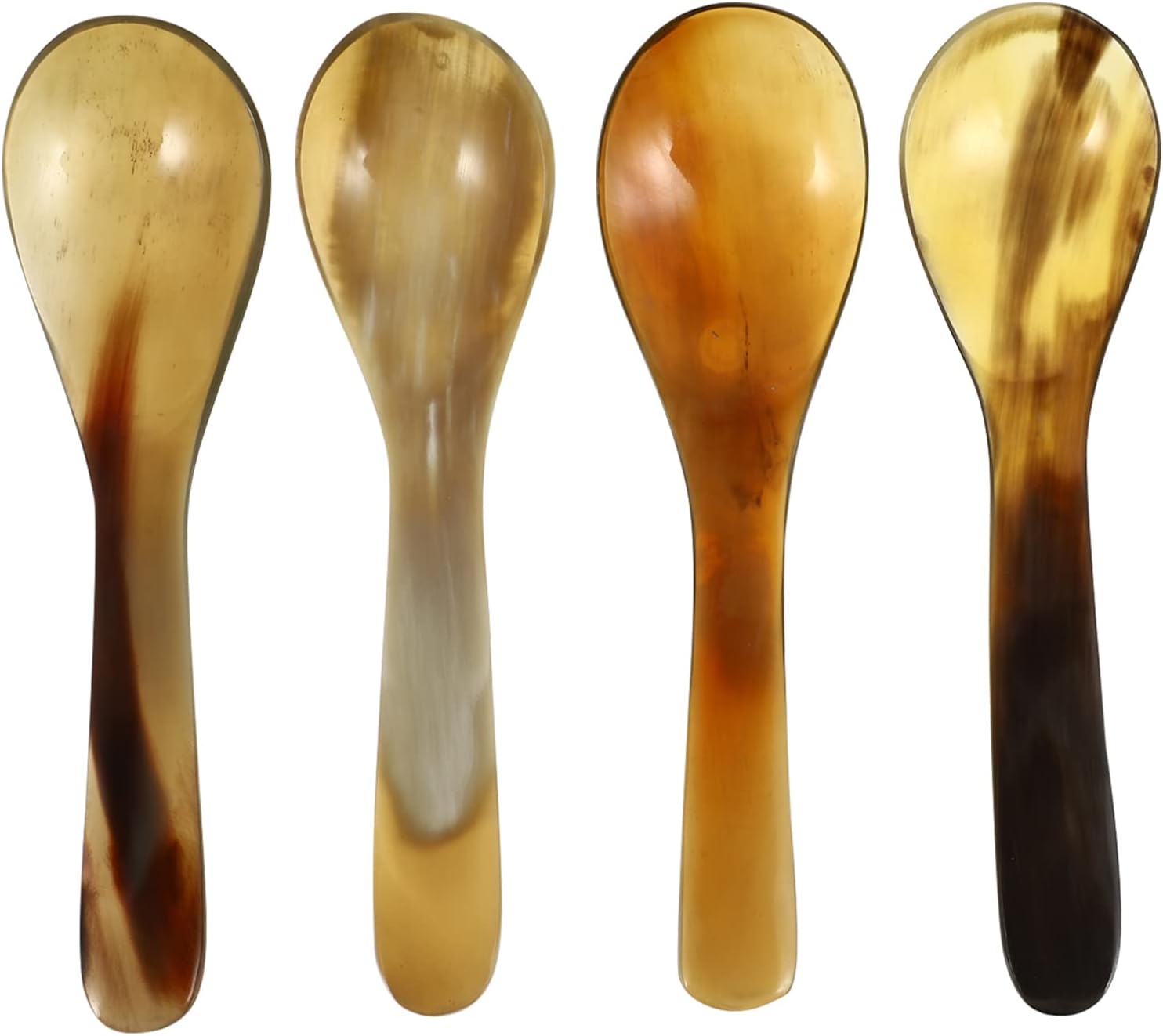 4pcs Buffalo Horn Spoons Large Ladle Spoons Dinner Ware Serving Spoon Cocktail Stirring Spoon Kitchen Silverware Naturally Handcrafted Soup Spoons