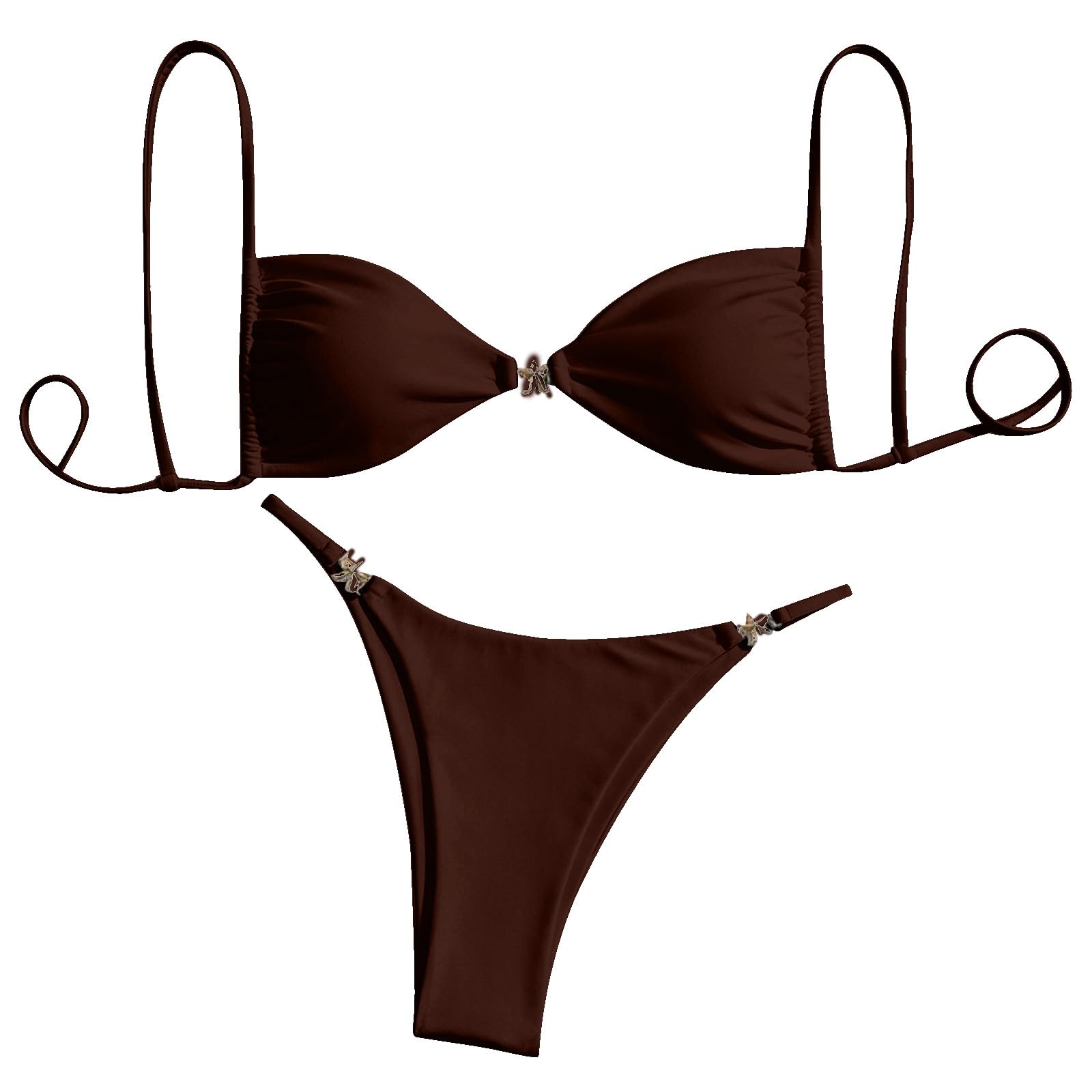 Costume da bagno da donna sexy con allacciatura al collo, due pezzi, costume da bagno senza ferretto, con imbottitura per il seno, casual, estivo, costume da bagno