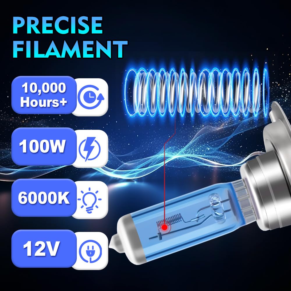 Bombillas Halógenas para Faros Delanteros, 100W Lámpara de coche, H7 Luz De Carretera, H7 Luz De Cruce, For Peugeot 3008 2008-2016, Kit bombillas halógenas fácil instalación
