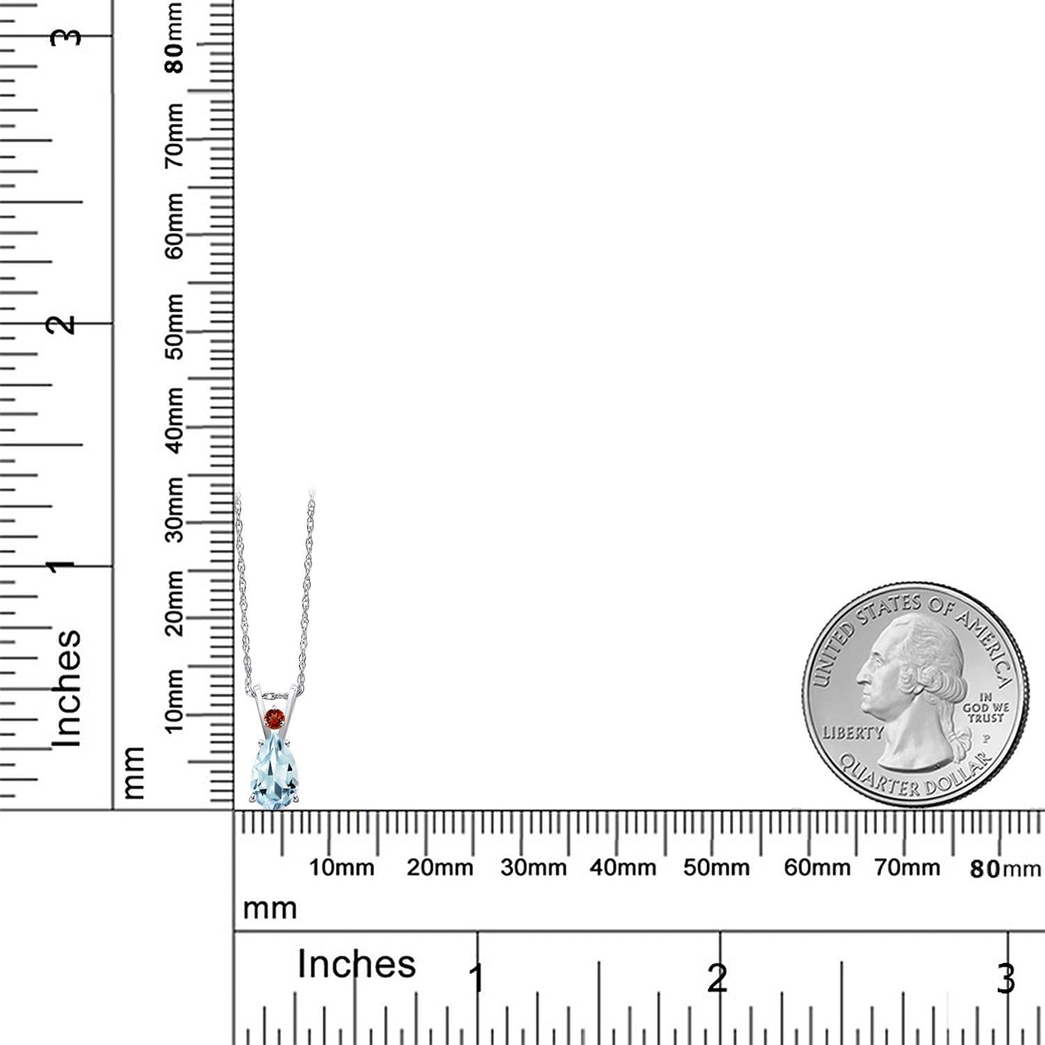 Gem Stone King 14K White Gold Sky Blue Aquamarine and Red Garnet Pendant Necklace for Women | 0.81 Cttw | Gemstone March Birthstone | Pear Shape 8X5MM | With 18 Inch Chain - Image 6