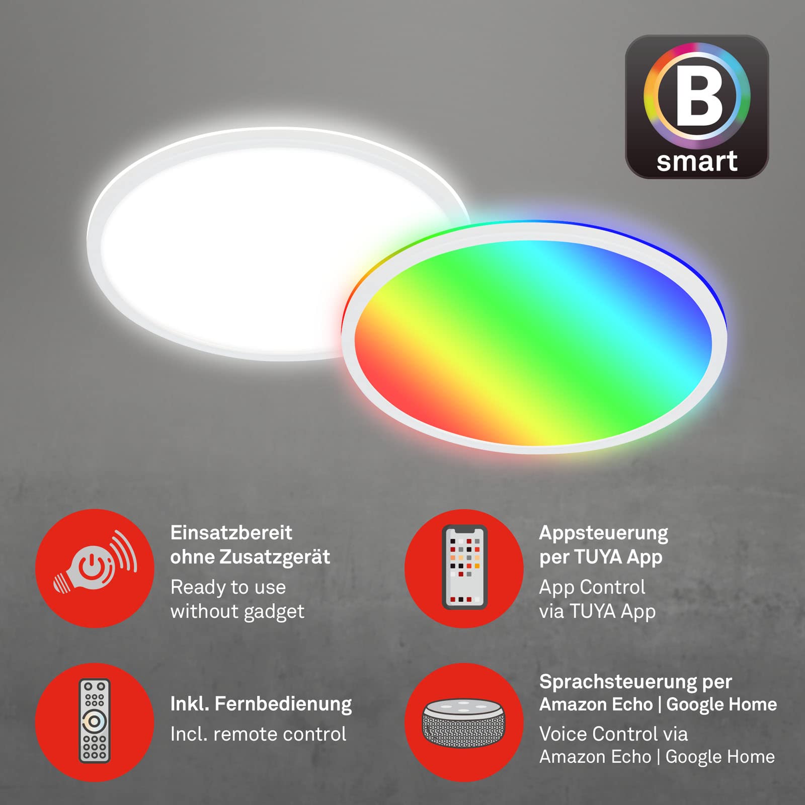 BRILONER - Plafoniera LED intelligente, colori brillanti RGB, effetto luce indiretta, luce bianca neutra, lampada da salotto WiFi, telecomando, controllo vocale