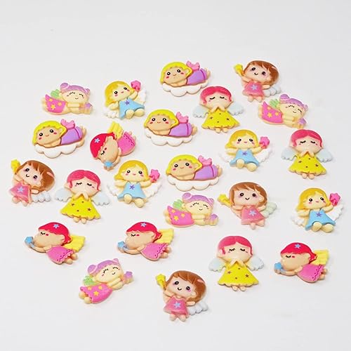 Miniatura 5 de Honbay 24 dijes de resina con parte trasera plana, adornos de niña con alas de ángel para álbumes de recortes, clip para el cabello, funda de