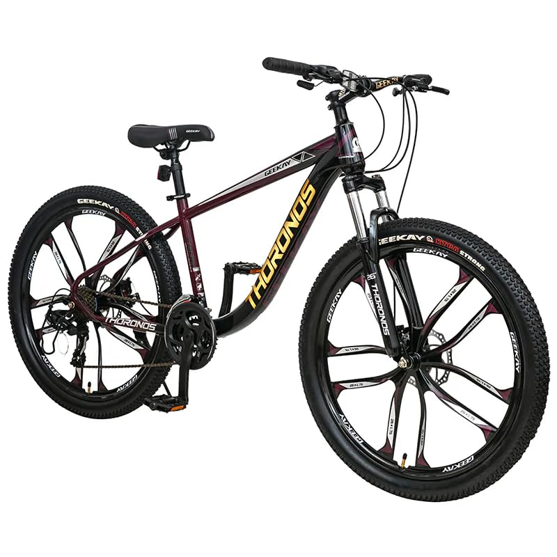 Geekay Thoronos 27.5T 21 Speed Shimano Gears with Lock-in Lockout Suspension, 10 Spoke Magwheels, Dual Disc Brakes Mountain Bike (Wine Red, 12+ Years, 27.5 x 2.40, 16 Inches Frame) for Men-image-46