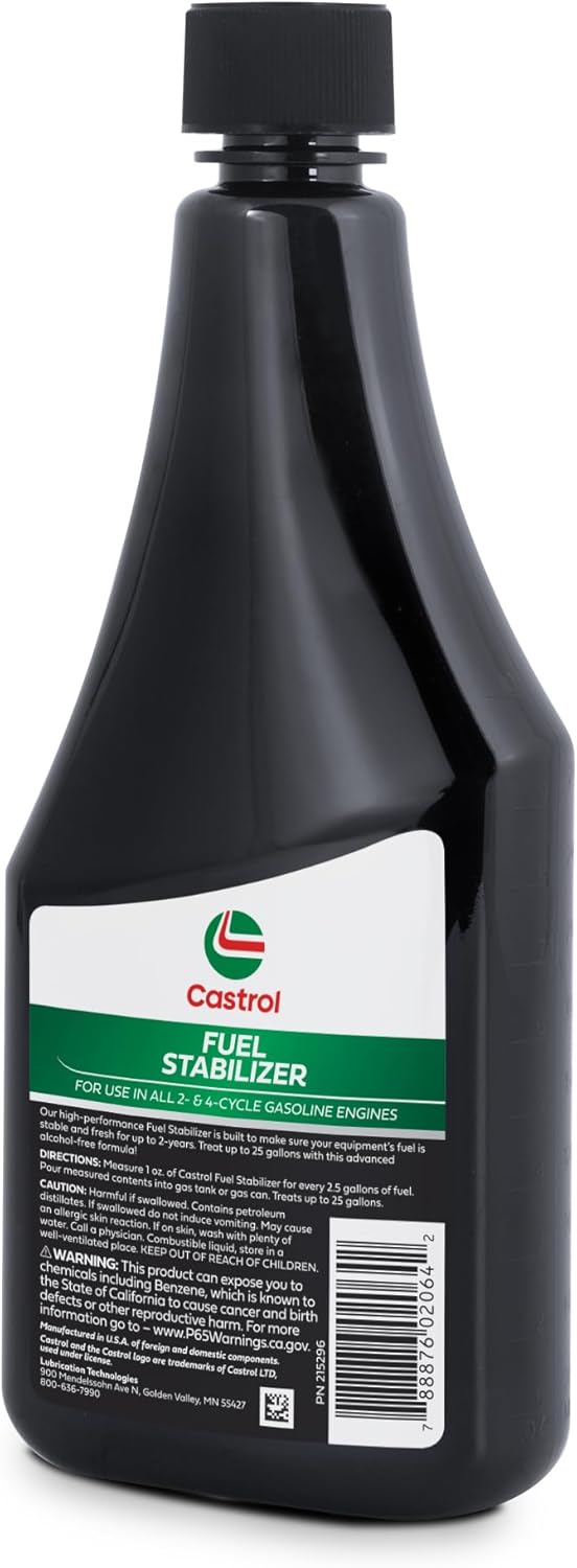 Castrol Fuel Stabilizer for 2 & 4 Cycle Gasoline Engines – Alcohol-Free Formula – Keeps Fuel Fresh & Stable for up to 2 Years – Treat up to 25 Gallons (Pack of 6 (10 fl oz Bottle))