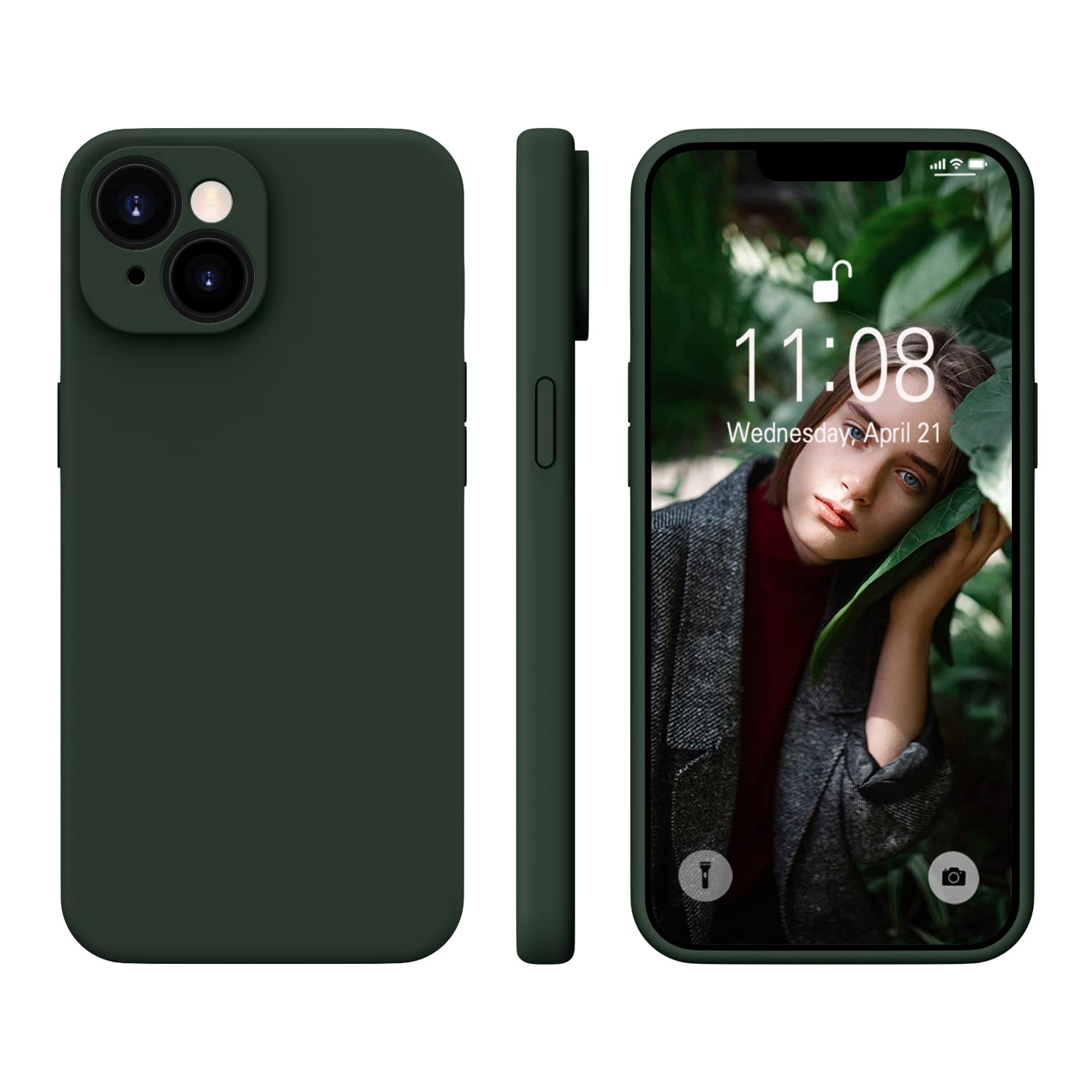 WXX für iPhone 14 Hülle Silikon Case, Handyhülle für iPhone 14 Ultra Dünn mit Microfiber, Flüssig Silikon Gel Gummi Kratzfeste Schutzhülle Matt Hülle für iPhone 14 6.1'' 2022 Dunkel Grün