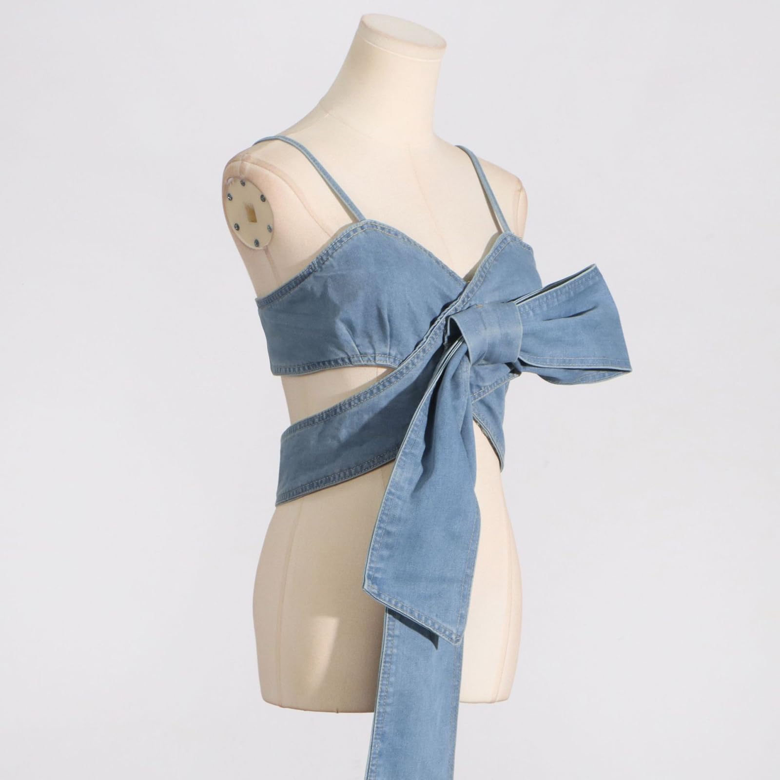 Canotte Corte Senza Maniche con Fiocco sul Davanti da Donna Canotte con Cinturino per Spaghetti in Denim Top A Fascia Sexy Bustier,Blu,XL