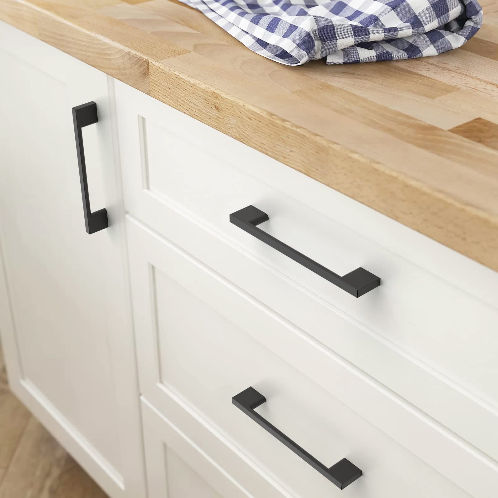 Amerdeco 10 Stuks Meubelgrepen Roestvrij Staal Zwart 192mm Gatafstand Kastgrepen Voor Keuken Laden en Kledingkast UK0038