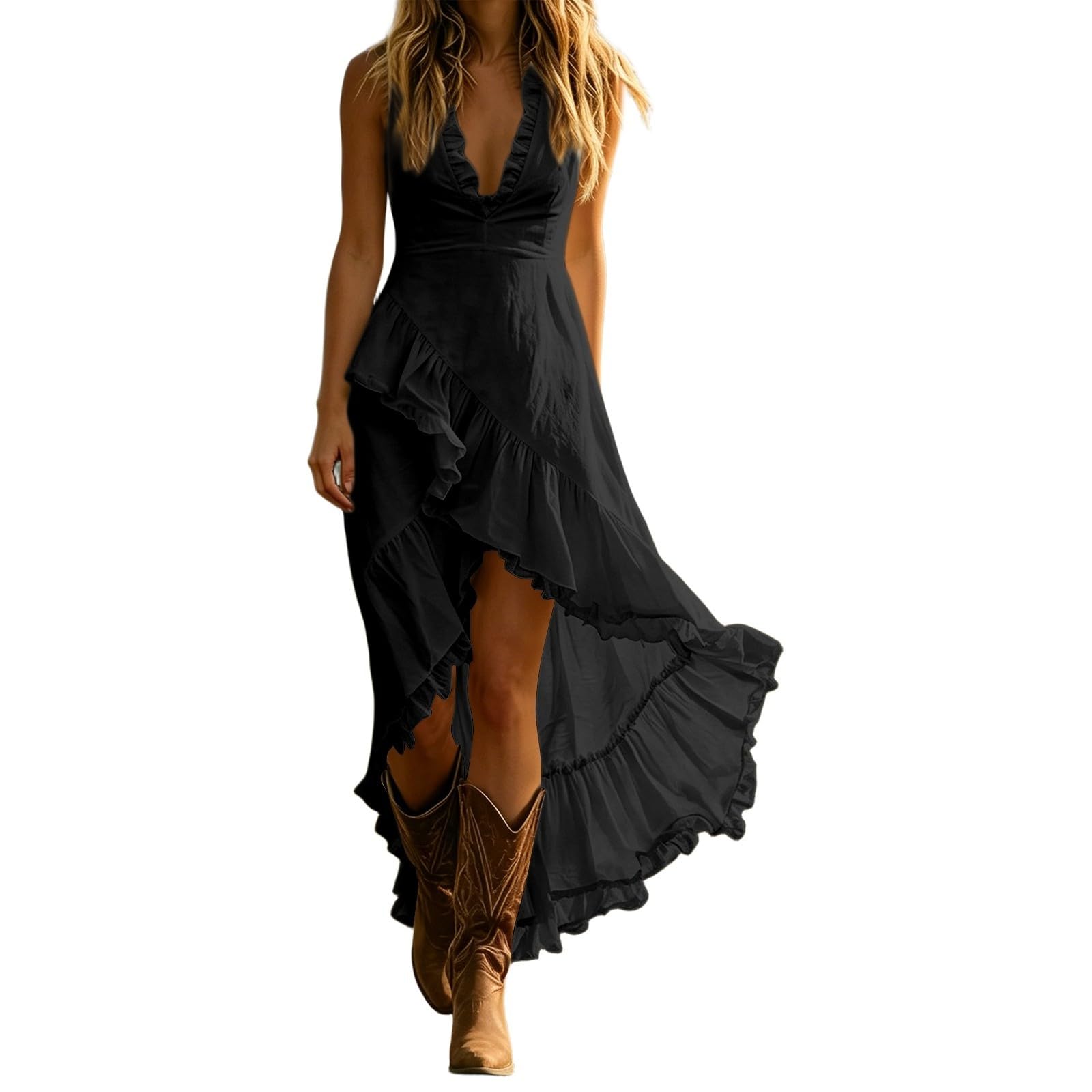 Vestido Largo sin Mangas con Detalles Florales para Mujer - Adecuado para Uso Diario, Ocasiones Informales, Elegantes y Fiestas.