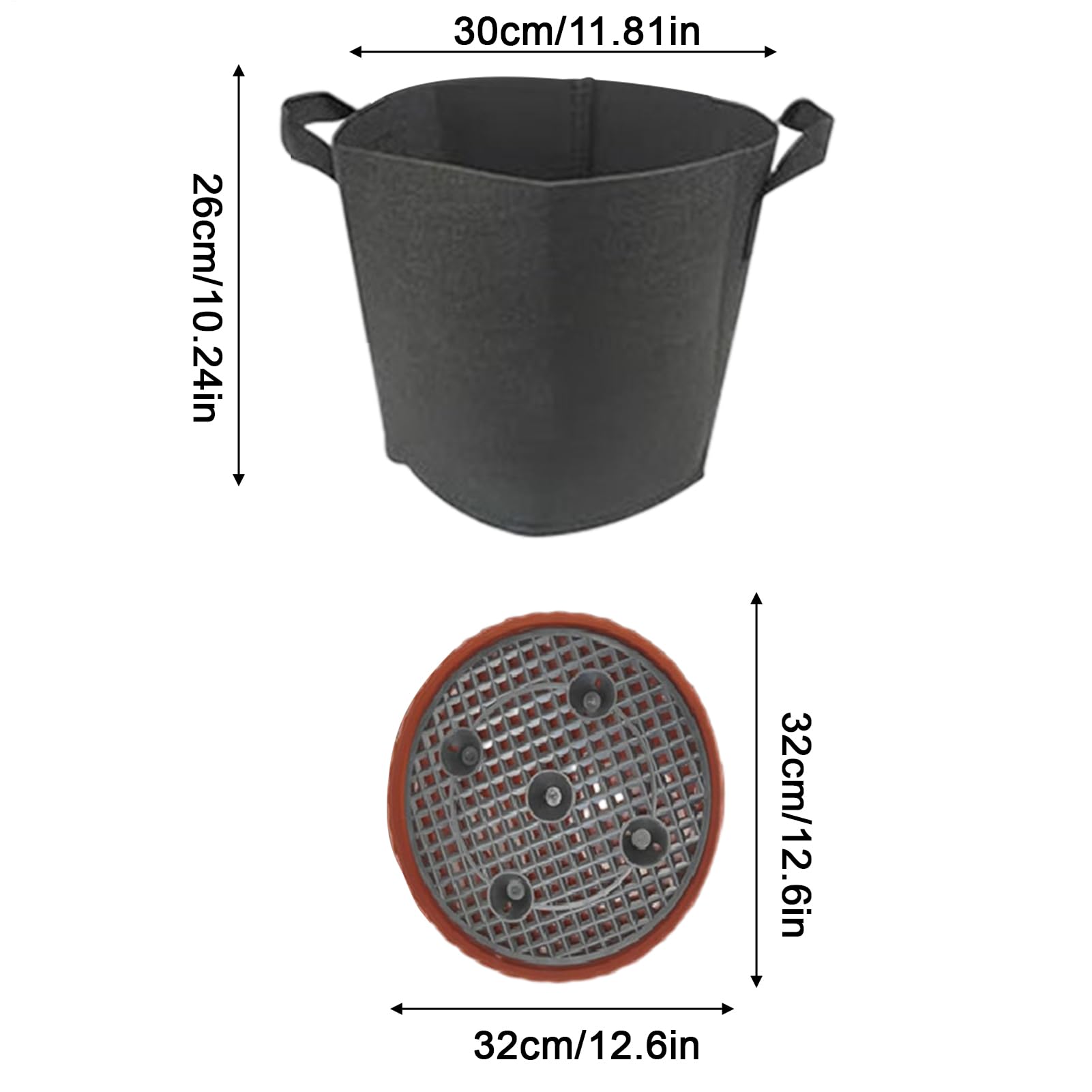Bolsas De Cultivo Cubo De Plantación De 19 Litros Con Asas | Base Auto-Riego Con Platillo Para Maceta De 32cm Y Cuerda Absorbente Para Jardín, Patío, Champiñones, Flores, Patatas Y