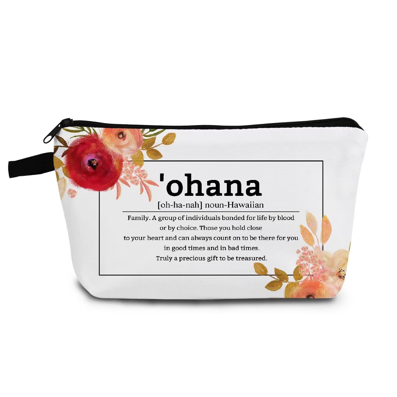YULUENZE Inspirational Gifts Ohana Definition Makeup Bag Hawaiian Souvenir Toiletry Pouch with Zipper Appreciation Birthday Christmas Gift for Women