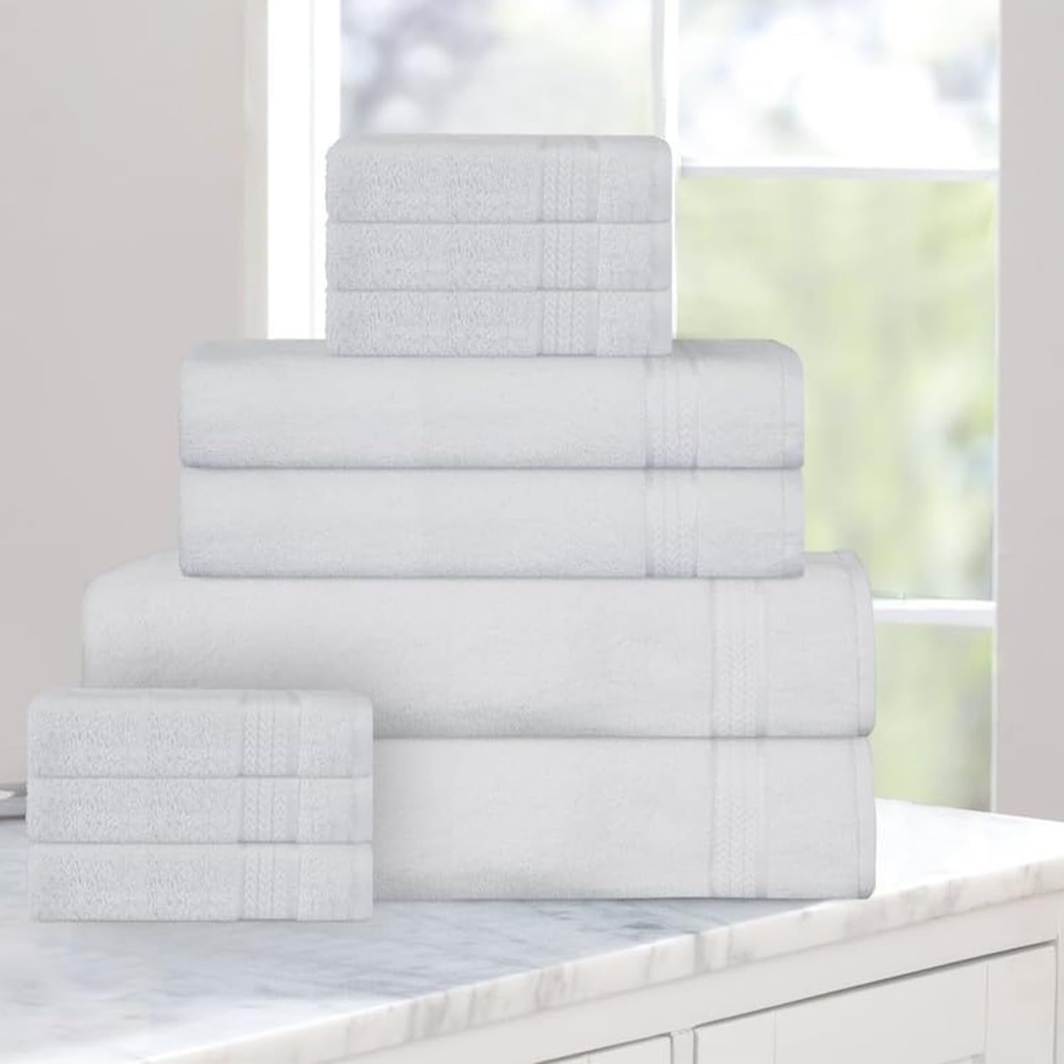 Sweet Needle Set di asciugamani in cotone super morbido da 600 g/m² - 2 asciugamani da bagno, 2 mani e 6 lavamani/viso - assorbenti e soffici per accessori da bagno, bianco (balle da 10 pezzi)