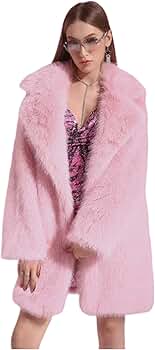 Tinhulf Women's Pink Faux Fur Soft Coat Fur Winter Long