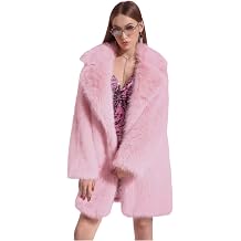 Women's Pink Faux Fur Soft Coat Fur Winter Long Sleeve Overcoat Outwear Jacket Knee Length