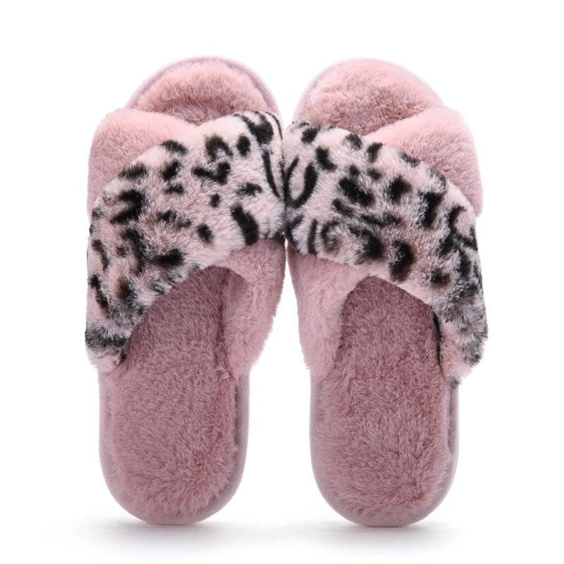 BLEQYS® Women Slippers Memory Foam Slippers Winte Open Toe Fluffy Home Shoes Comfy Indoor Outdoor Slip On Breathable (LEOPARD-PINK, UK Footwear Size System, Adult, Women, Numeric, Medium, 7.5) (B0CVN8X1Q9) Amazon Price History, Amazon Price Tracker