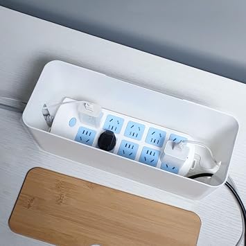 Cable Organizer Box, Cable Management Box, with Bamboo Lid Power stripe Tidy Box for Hiding Power Strips and Electrical Cords from TVs, Computers, and Desks(White)