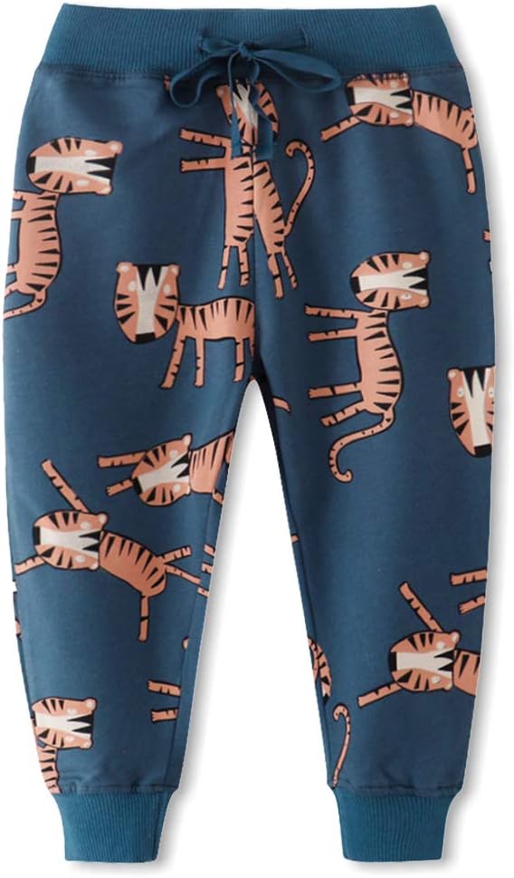 Toddler Boy Girl Cartoon Pattern Sweatpants Cotton Drawstring Elastic Waist Sport Jogger Pants with Pocket Age 2T-7T