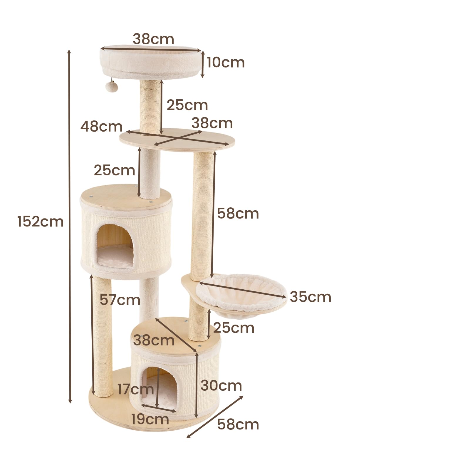 GYMAX Árbol Alto para Gatos, Centro de Actividades Multinivel para Gatitos, Torre con Postes Rascadores de Sisal, 2 Espaciosos Condominios, Percha Superior de Felpa, Hamaca, Pelota, Cubierta Removible