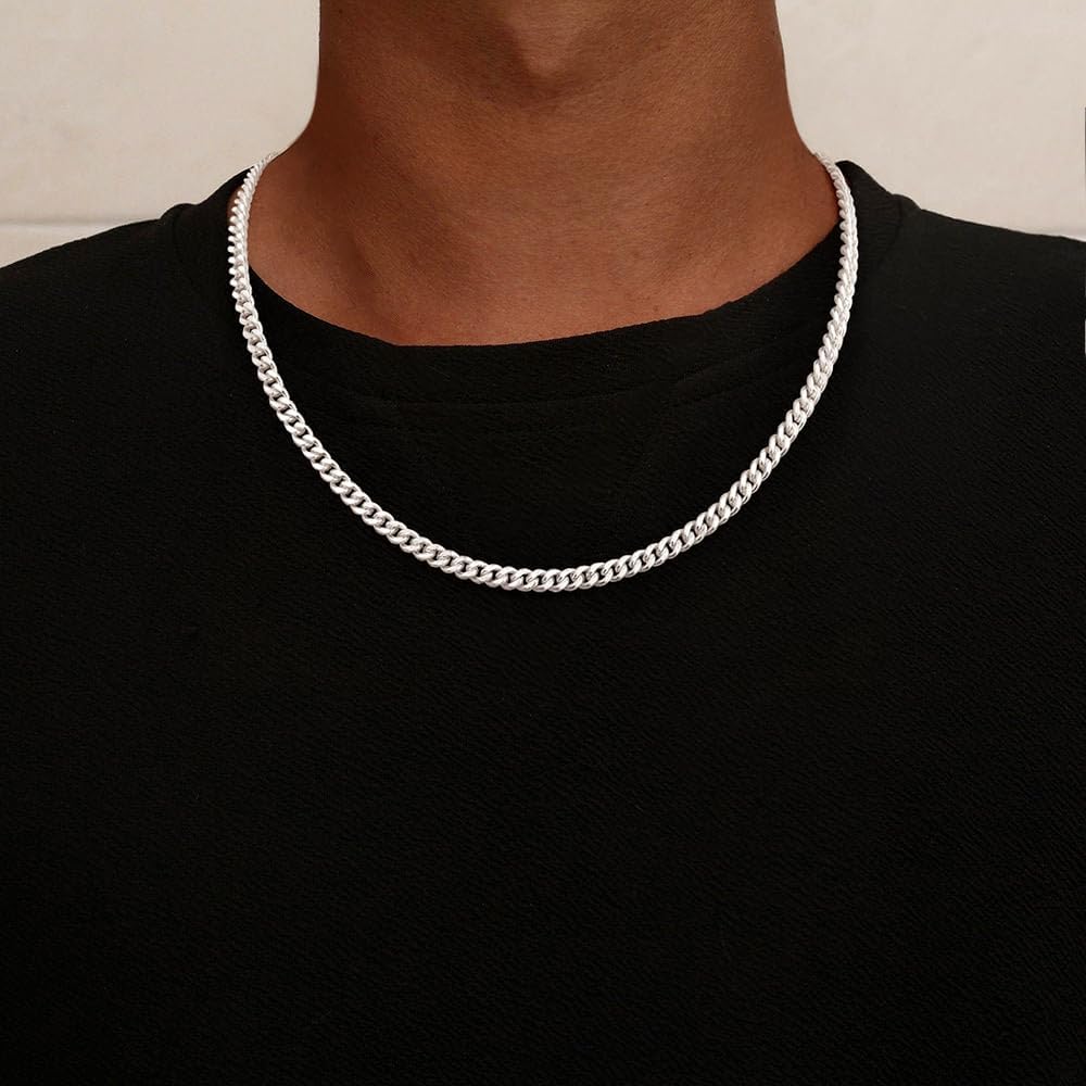 4mm/5mm Cuban Link Chains for Men - 925 Sterling Silver Diamond Cut Cuban Link Curb Chain Necklace Jewelry Gift for Men, 18 20 22 24 Inches