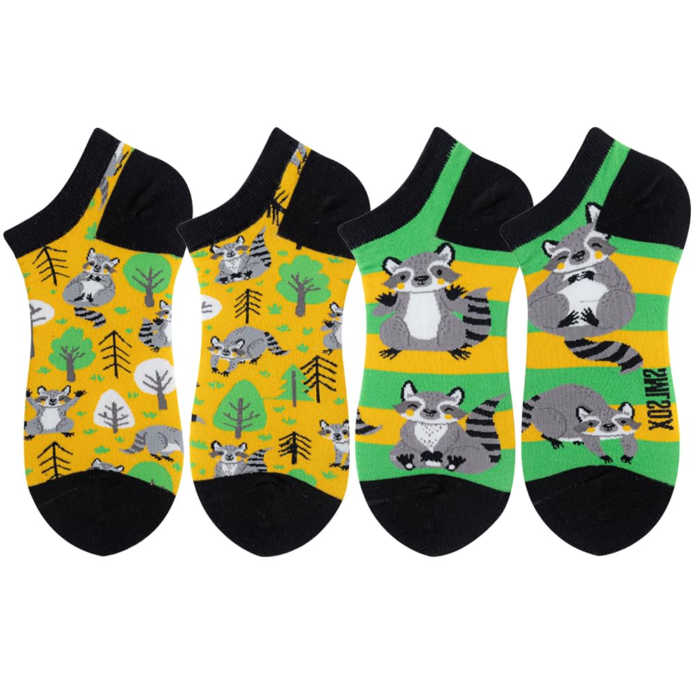 2 Pairs Funny Cartoon Animal Print Cotton Ankle Socks for Women Teens