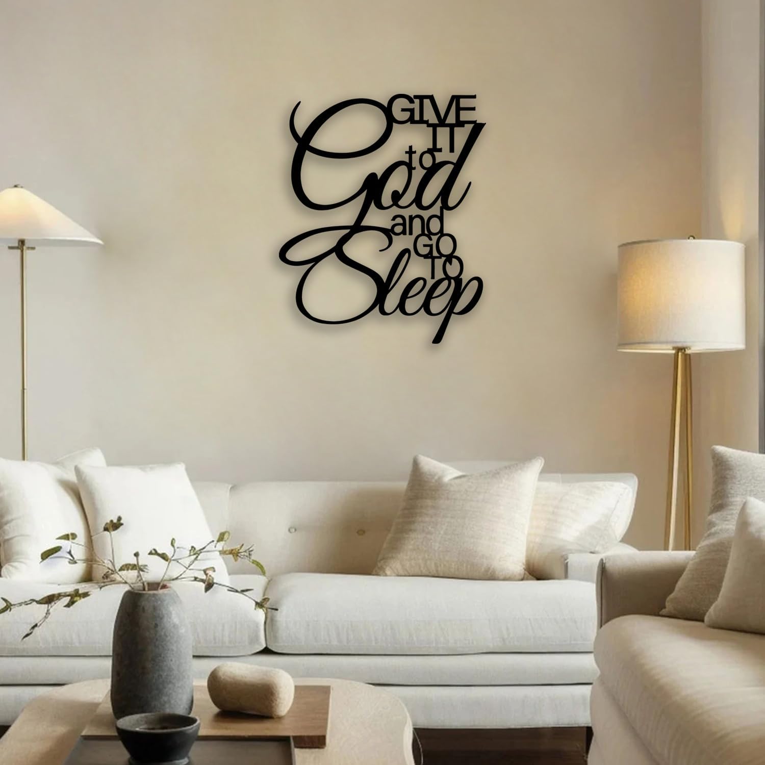 Give It to God and Go Sleep Metal Wall Decor - Inspirational Room Decor Christian Wall Art Scripture Home Decor for Living Room, Bedroom, Dining Room, Office (Black)