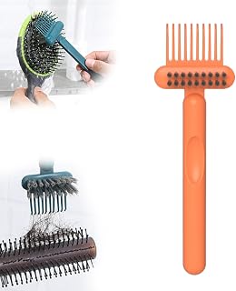 2-in-1 Comb Cleaner with Pick and Bristles, Comb Cleaning Brush, Effortlessly Removes Hair, Hairbrush Cleaner Tool Rake, Hairbrush Cleaning Tool Home and Salon Use (Orange)