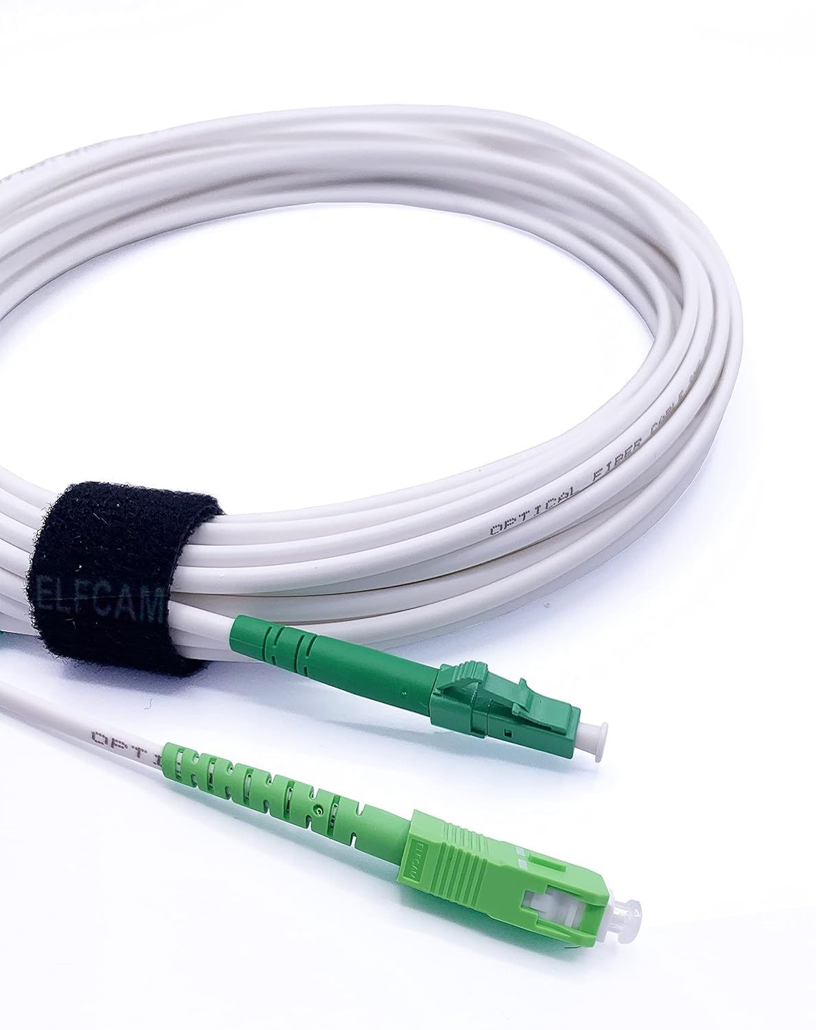 Elfcam - 100m LWL Glasfaser-Kabel LC/APC auf SC/APC, OS2 Singlemode Simplex 9/125μm, FTTH Glasfaser Patchkabel LSZH Weiß