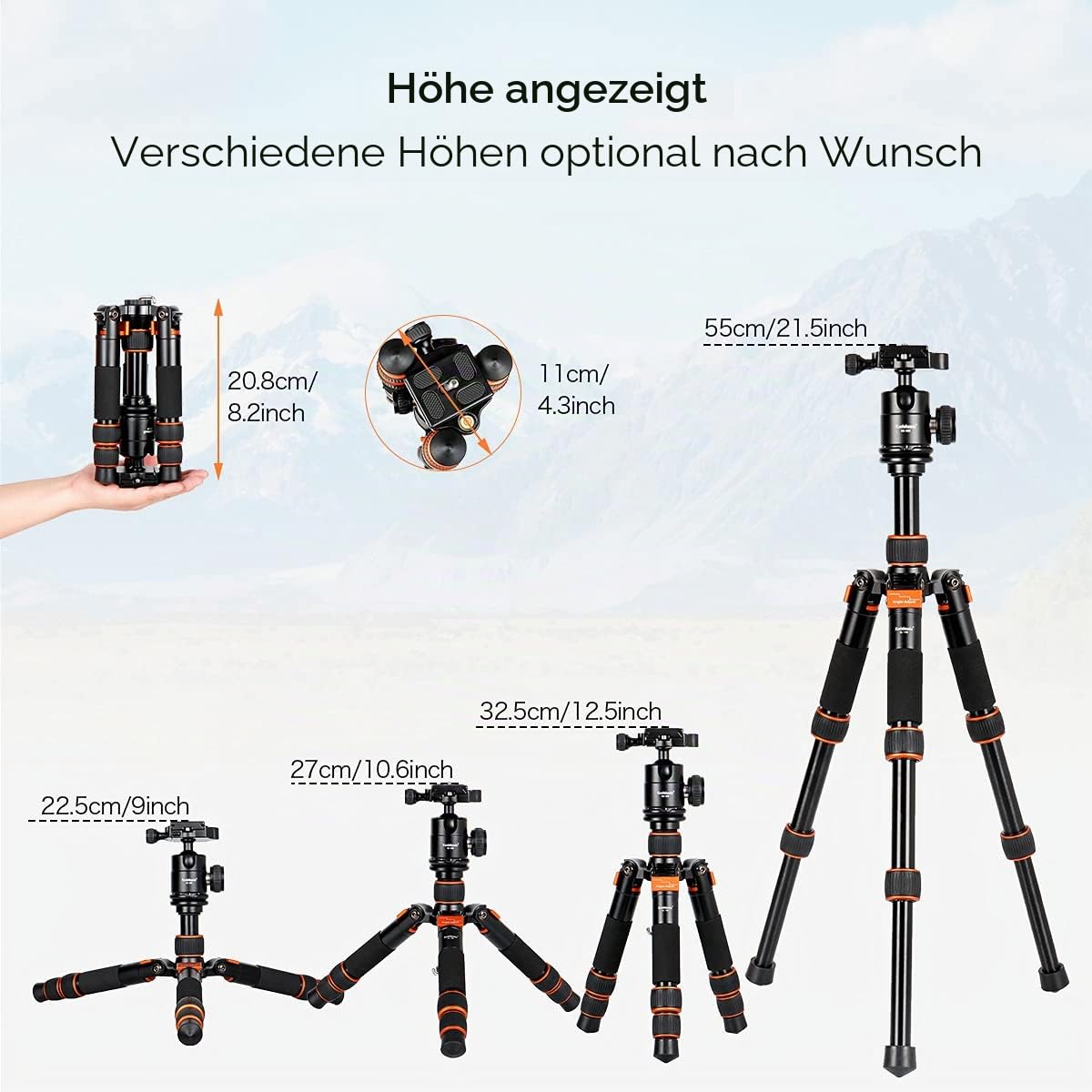 Koolehaoda Mini Stativ Kamera 55cm Aluminium Kompaktes kleines Tischstativ Reisestativ mit 360° Kugelkopf für Canon g7x/Sony/Nikon/Fujifilm, Smartphone, Max Belastung bis 10kg
