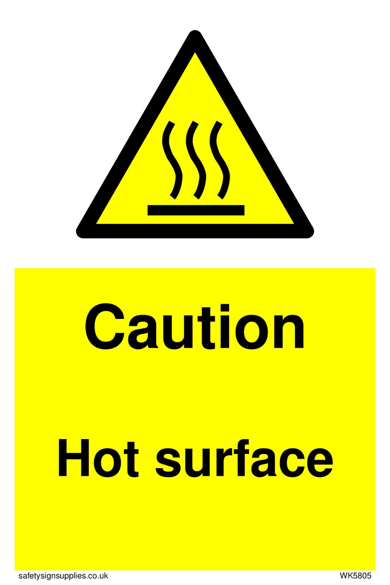 Pack of five - Caution Hot surface with high temp warning symbol. Sign - 100x150mm - A6P