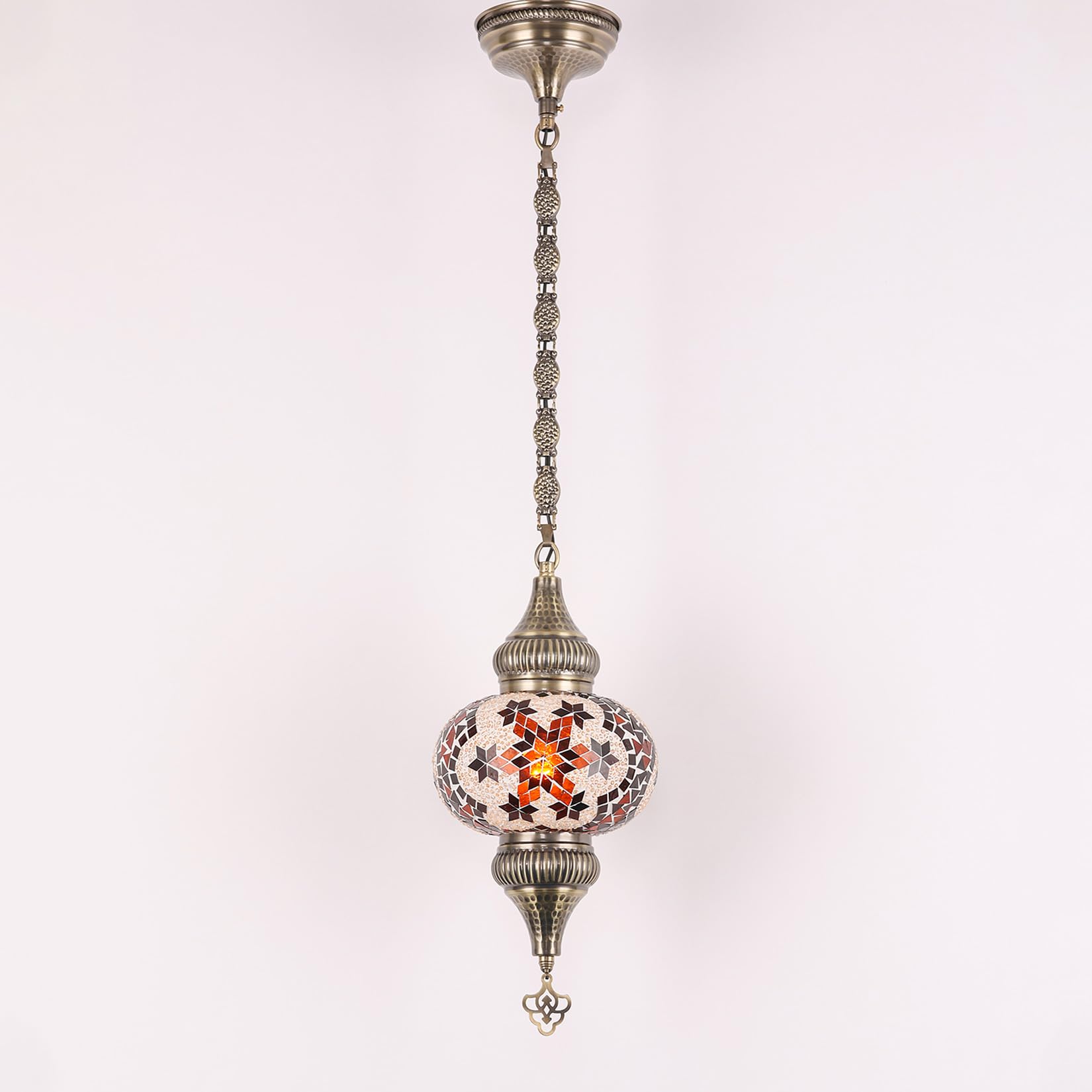 Lampada a Sospensione in Mosaico Turco da 7 Pollici, Lampade da Soffitto Marocchine, Lampadario Bohemien per Ingresso, Cucina, Soggiorno, Balcone, caffè, Bar,Marrone