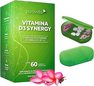 Kit Vitamina D3 Synergy Puravida 60 caps Synergy Pura Vida + Porta Cápsula