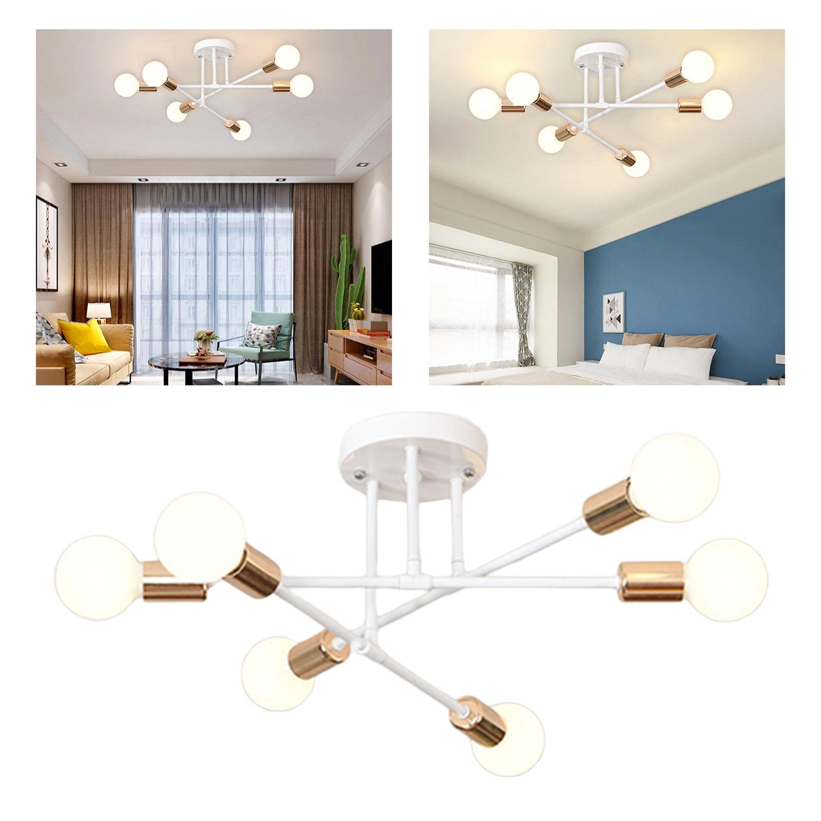 Lámpara de Techo Moderna, Acabado, 6 Luces, + Dorado