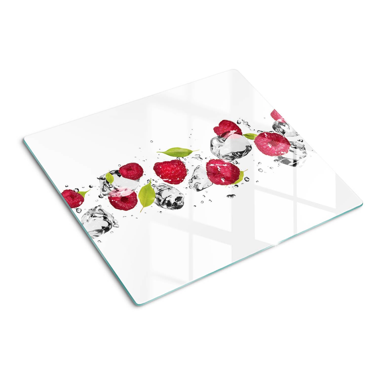 Planche de cuisine en verre 60x52 cm framboise et eau avec pieds antidérapants pour plan de travail