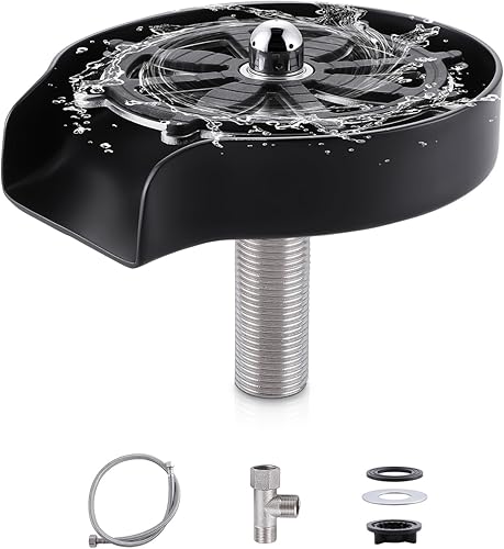 Lavadora de vidrio para fregadero de cocina, negro mate, arandela de vidrio, chorro giratorio de 360 mejorado, fregadero de enjuague de vidrio de
